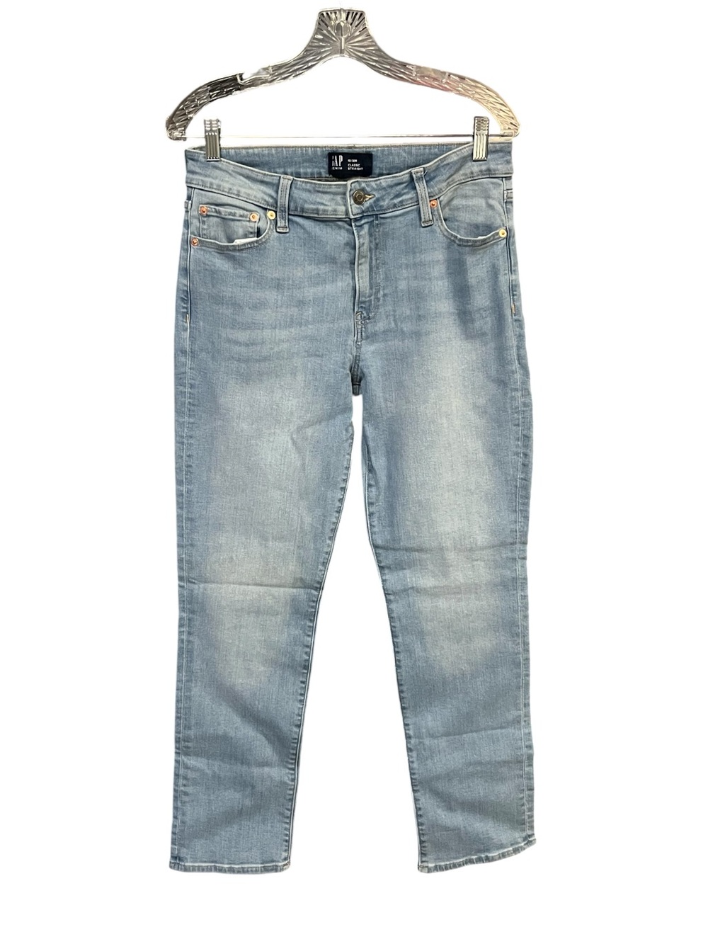 Gap Classic Straight Jeans Women’s 10/30R Light Wash Stretch Denim 30x29*
